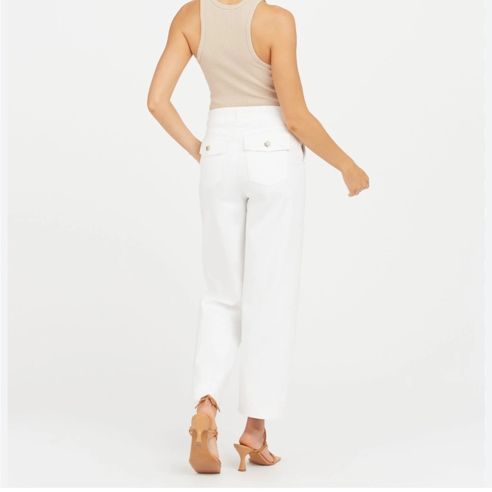 SPANX Women Stretch Twill Cropped Wide Leg Pants White High Rise Pull On Small - Picture 3 of 13